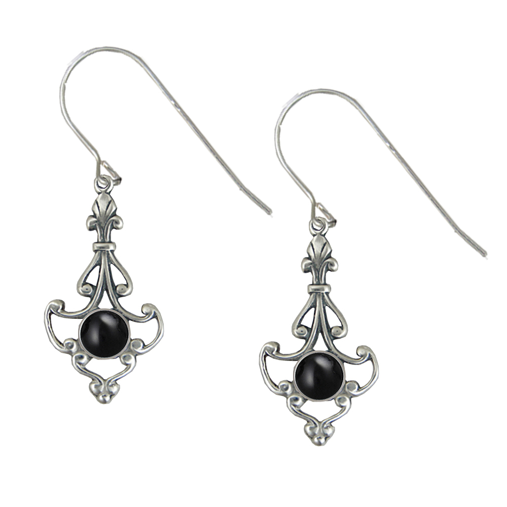Sterling Silver Victorian Black Onyx Drop Dangle Earrings
